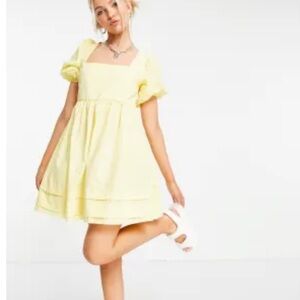 ASOS Yellow puff sleeve mini dress